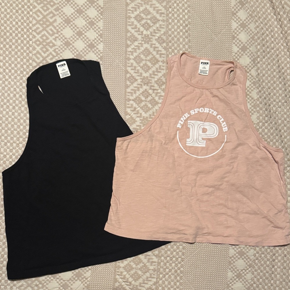 PINK Victoria's Secret Black and Pink workout Tank Tops